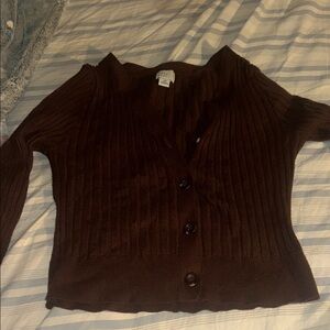 a new day Dark Brown Ribbed Cardigan
